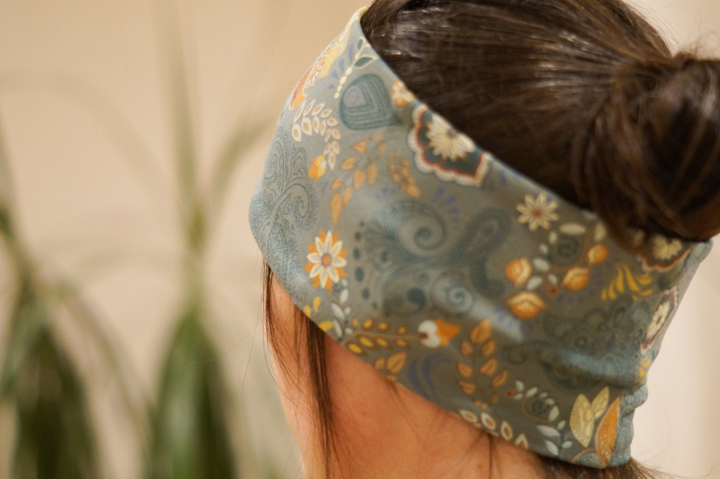 Stirnband grün orientalisch Blumen Damen innen Fleece