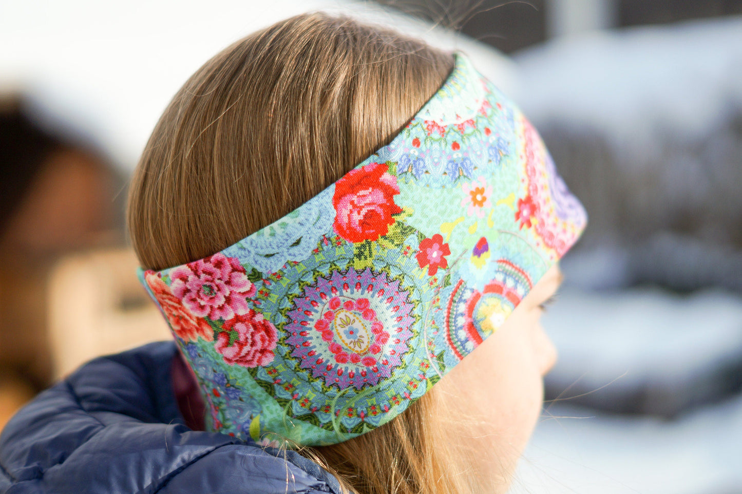 Stirnband Mandala kreis grün rot lila Kinder Jersey