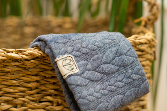 Stirnband Zopf blau Damen Feinripp