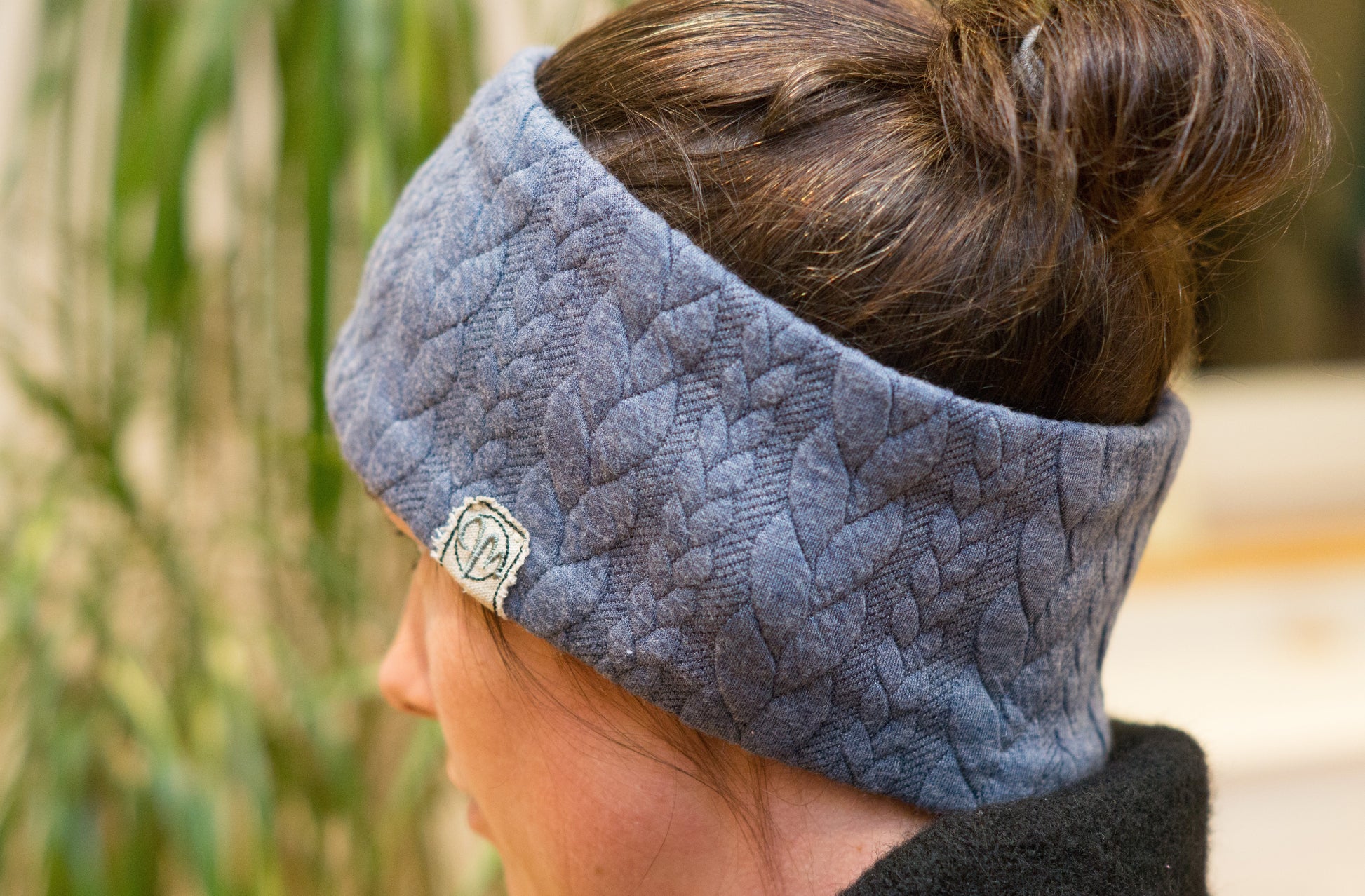 Stirnband Zopf blau Damen Feinripp