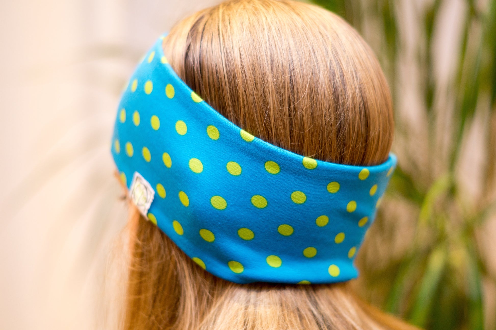 Stirnband Punkte blau hellgrün Kinder Feinripp