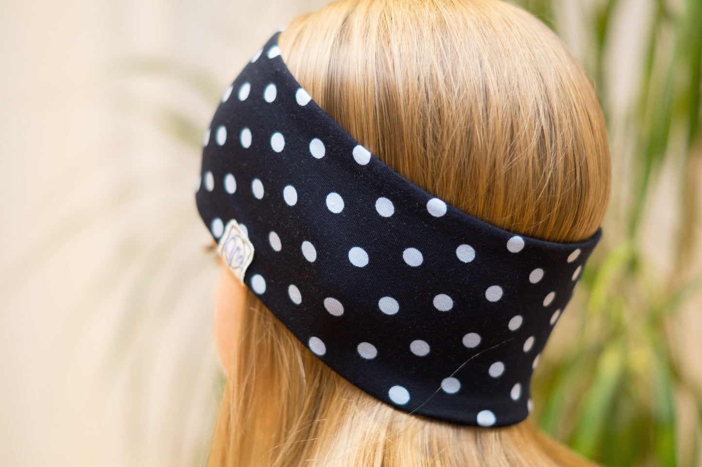 Stirnband Punkte schwarz blau Kinder Feinripp