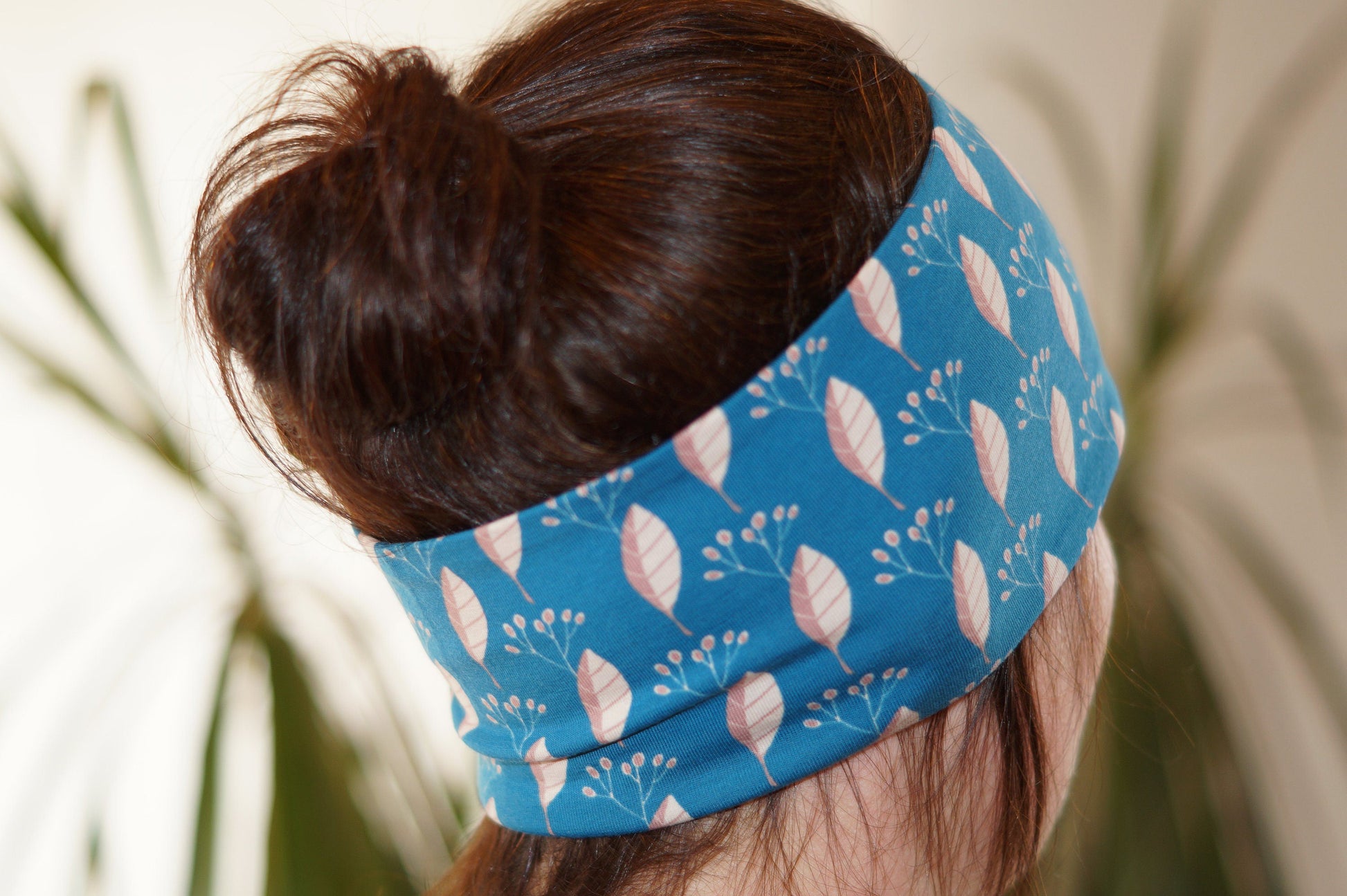 Stirnband blau Blätter Damen innen Fleece