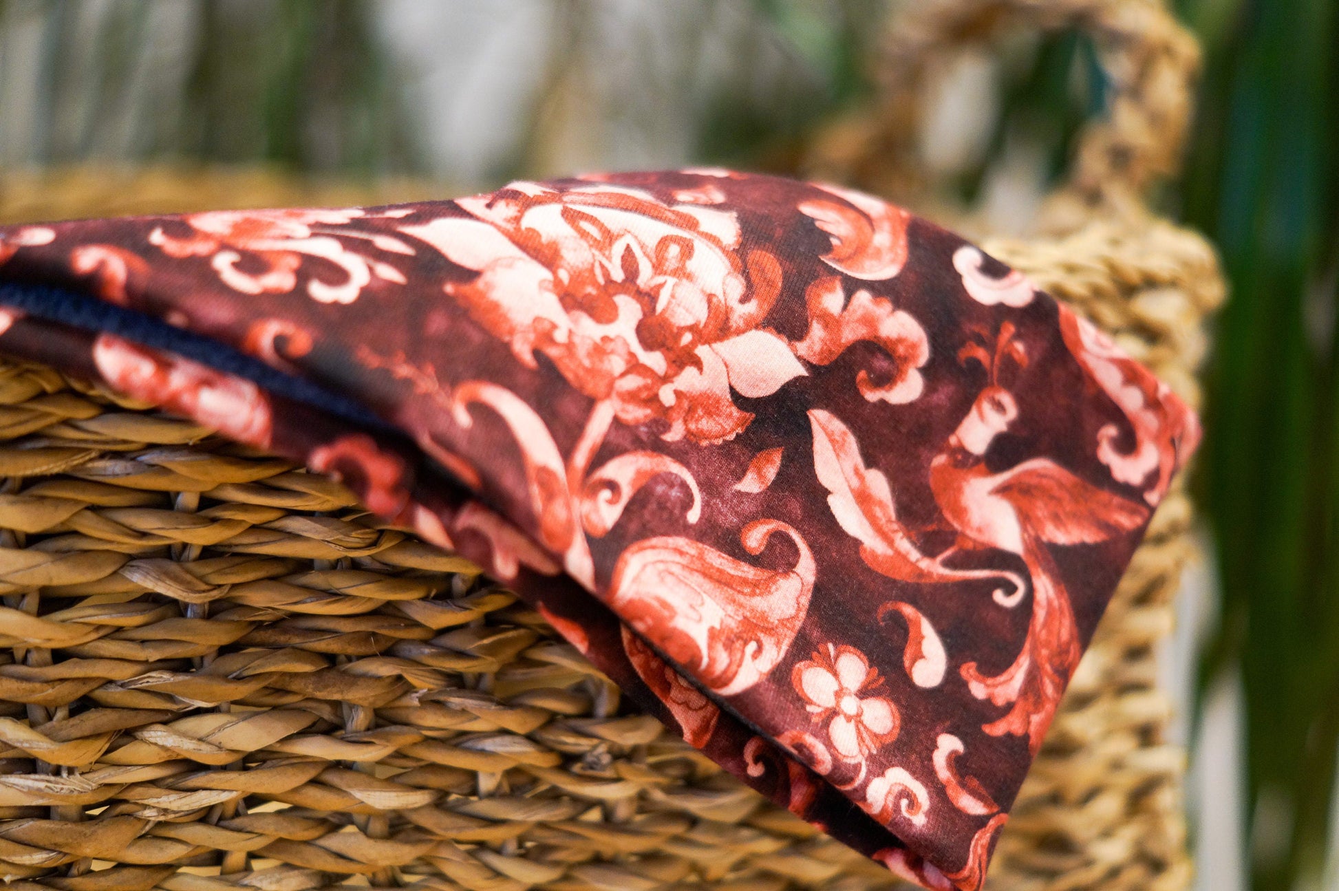 Stirnband karminrot Blumen Paradiesvogel Damen innen Fleece