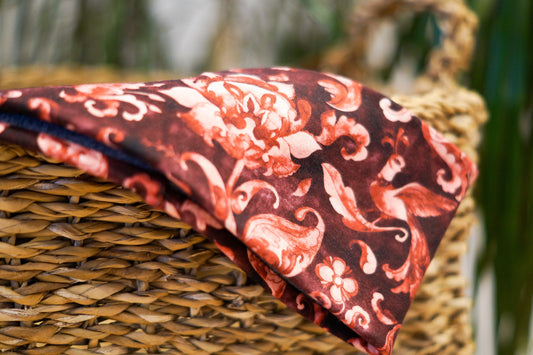 Stirnband karminrot Blumen Paradiesvogel Damen innen Fleece