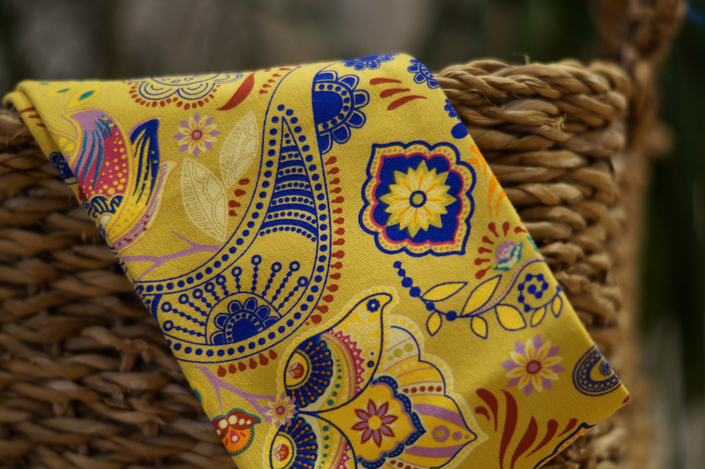 Stirnband gelb orientalisch blau Blumen Kinder Jersey