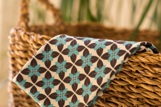 Stirnband Retro Blumen blau Damen Feinripp