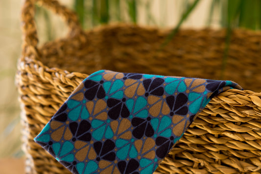 Stirnband Retro Blumen blau braun Damen Feinripp