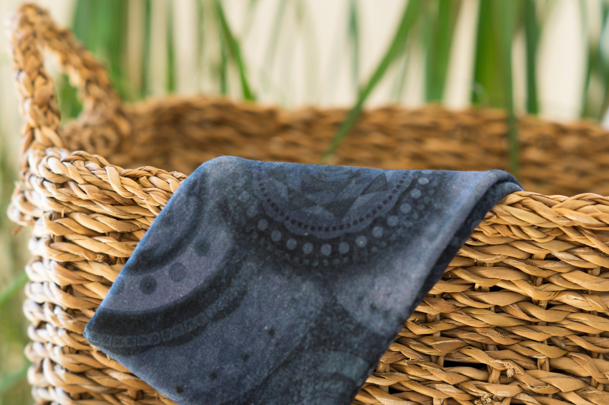 Stirnband Kreise Mandala blau Damen Feinripp