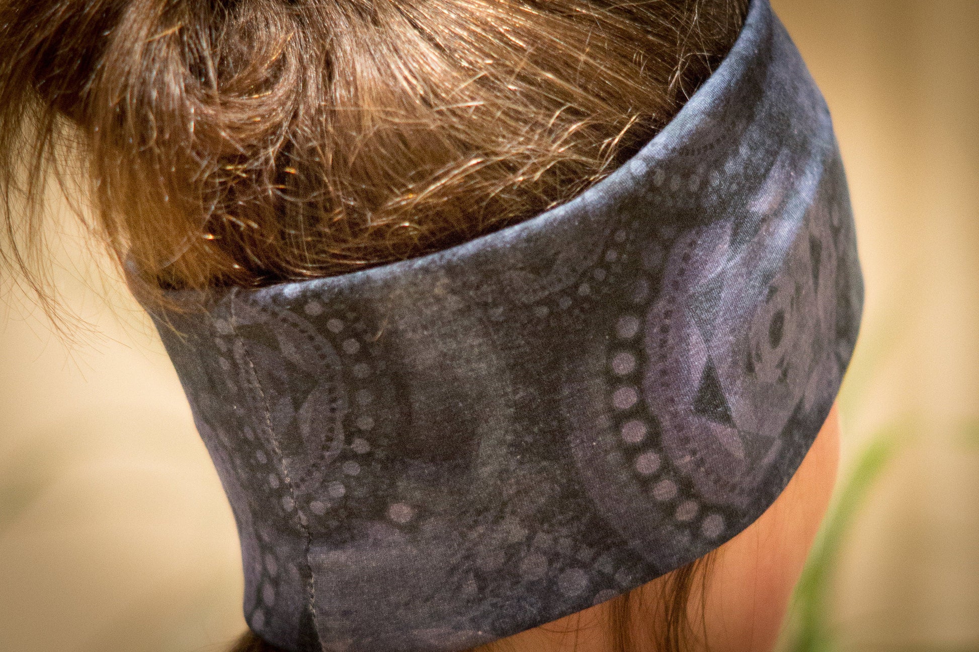 Stirnband Kreise Mandala blau Damen Feinripp