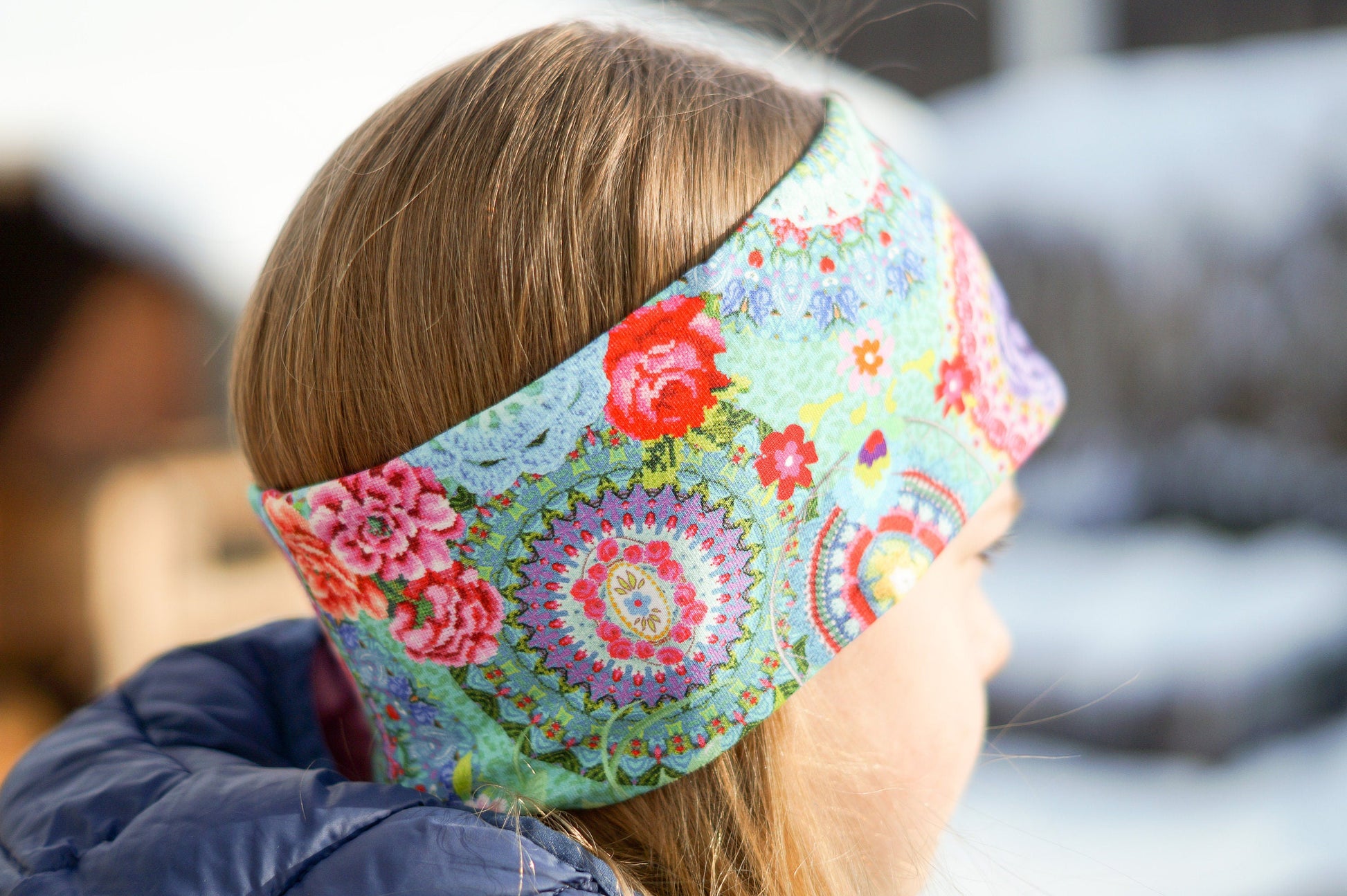 Stirnband Mandala kreis grün rot lila Kinder Jersey