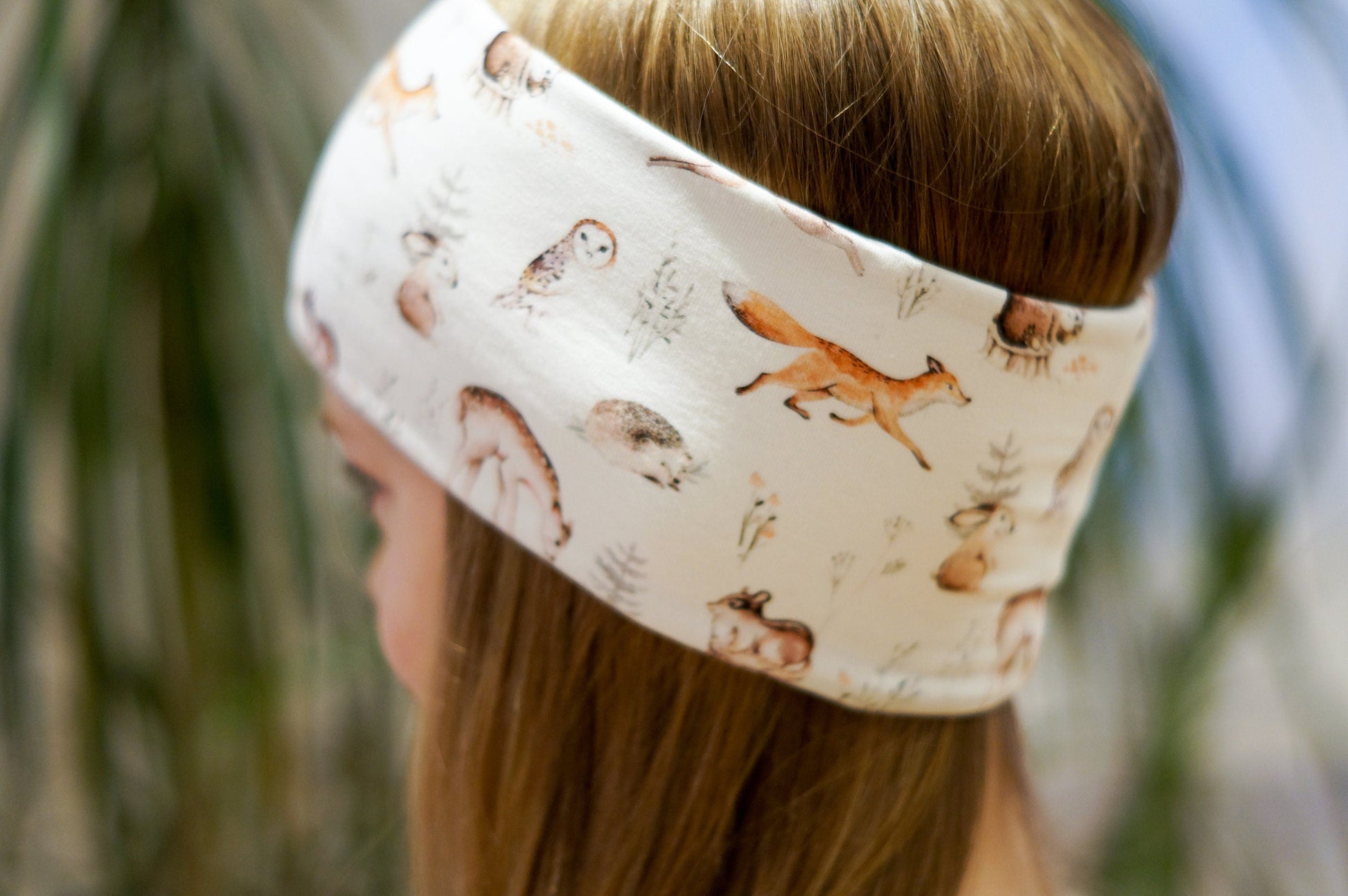 Stirnband Waldtiere fuchs Reh Hase Eule Weiß braun Kinder Jersey