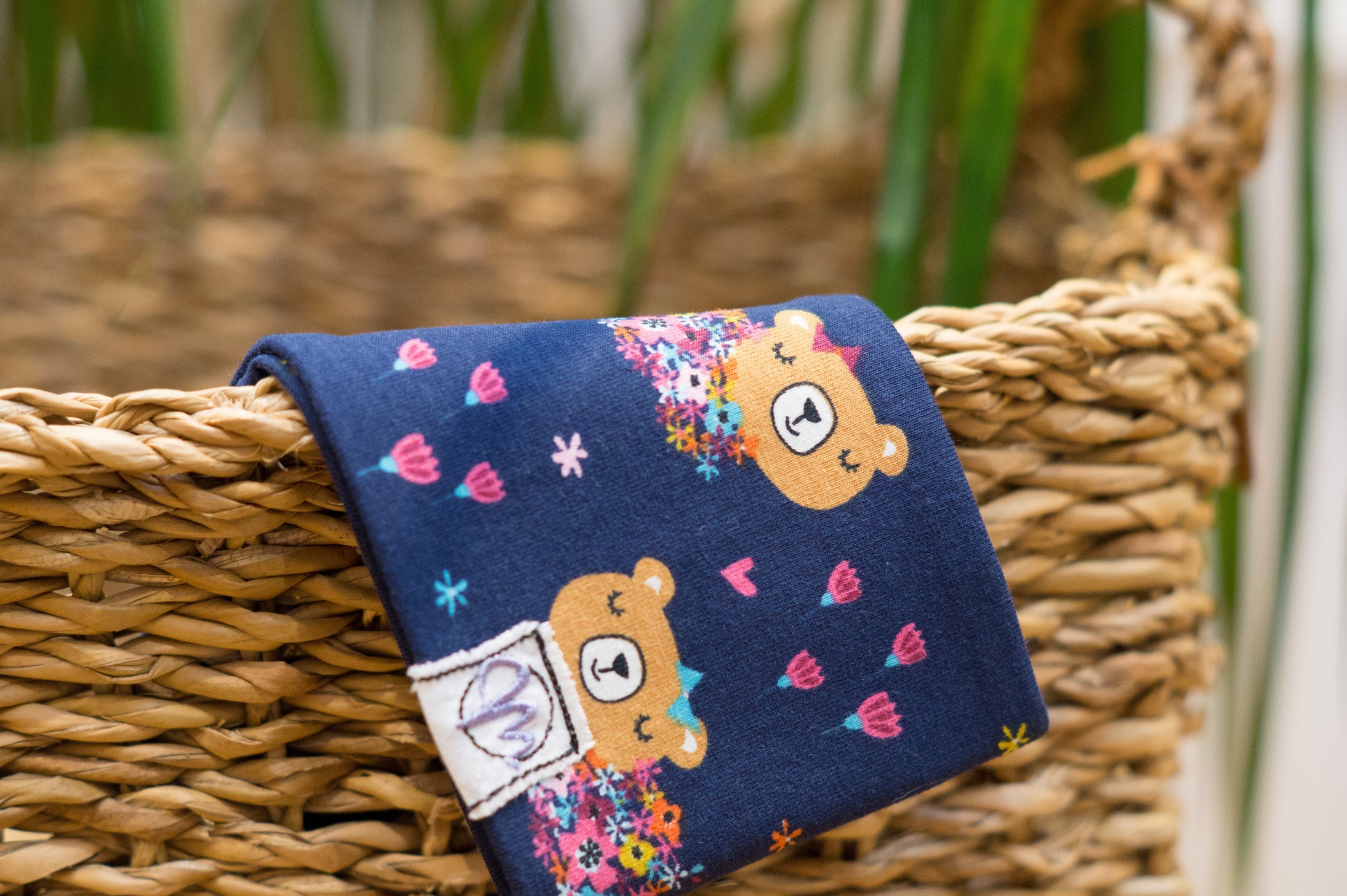 Stirnband Bärchen blau Kinder Feinripp