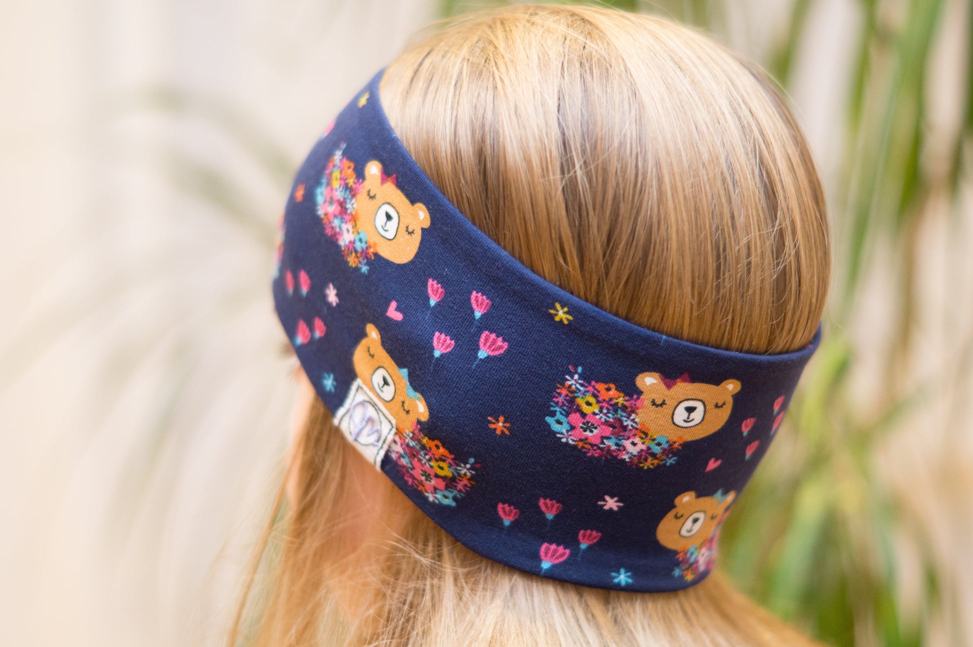 Stirnband Bärchen blau Kinder Feinripp