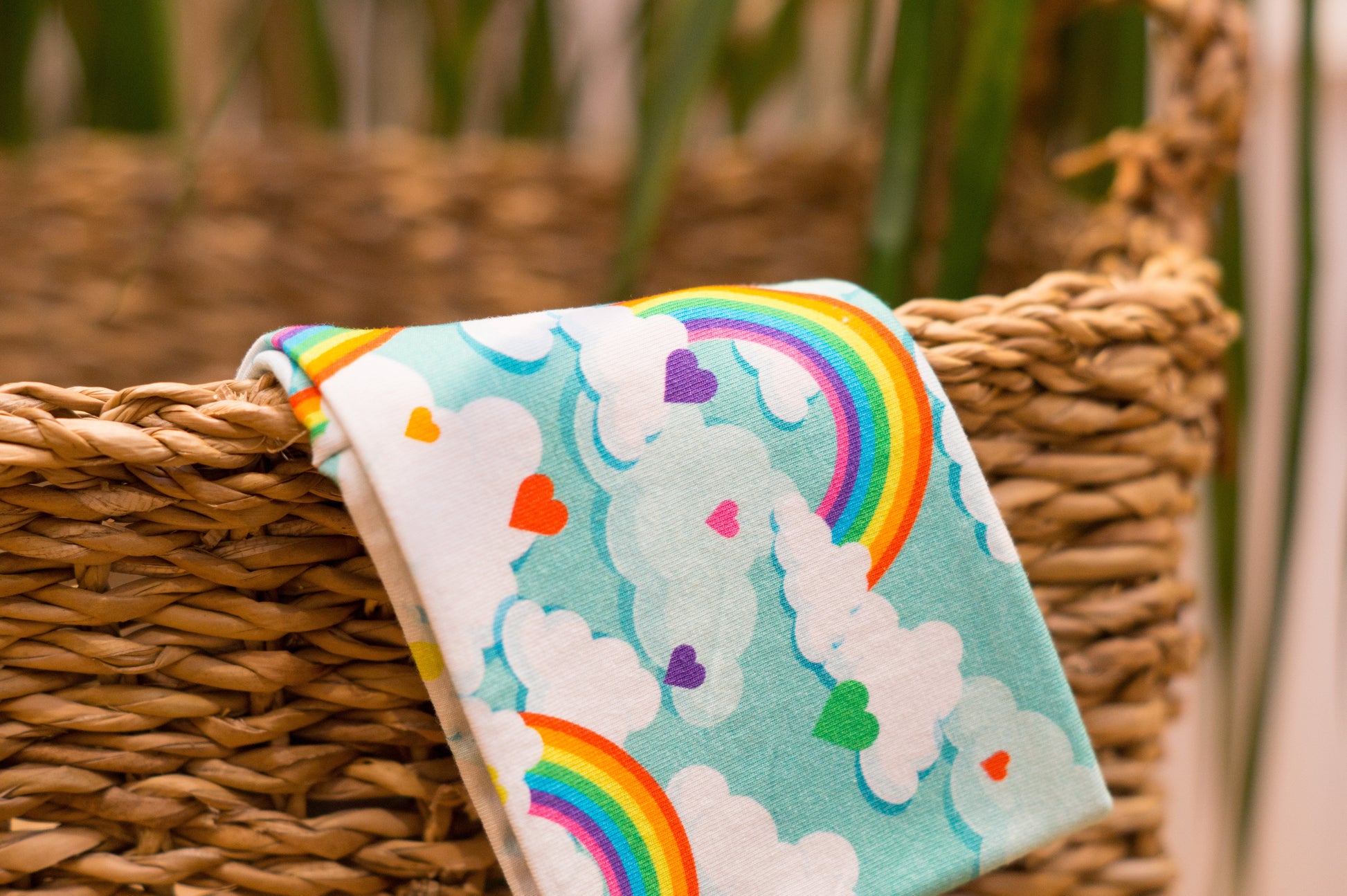 Stirnband Regenbogen Wolken türkise Kinder Feinripp