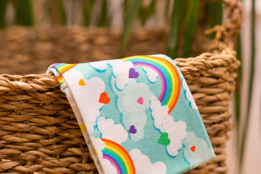 Stirnband Regenbogen Wolken türkise Kinder Feinripp