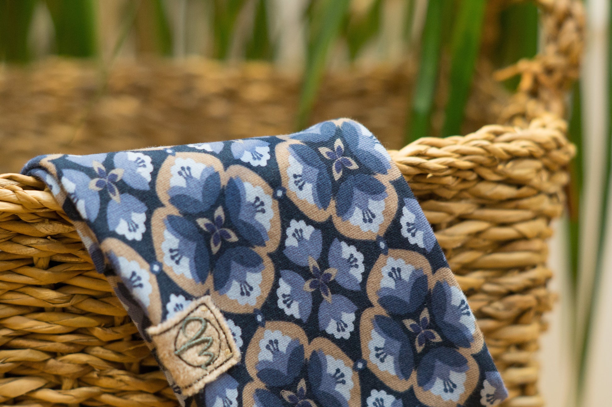 Stirnband Blumen orientalisch blau Retro Damen Feinripp