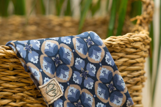 Stirnband Blumen orientalisch blau Retro Damen Feinripp