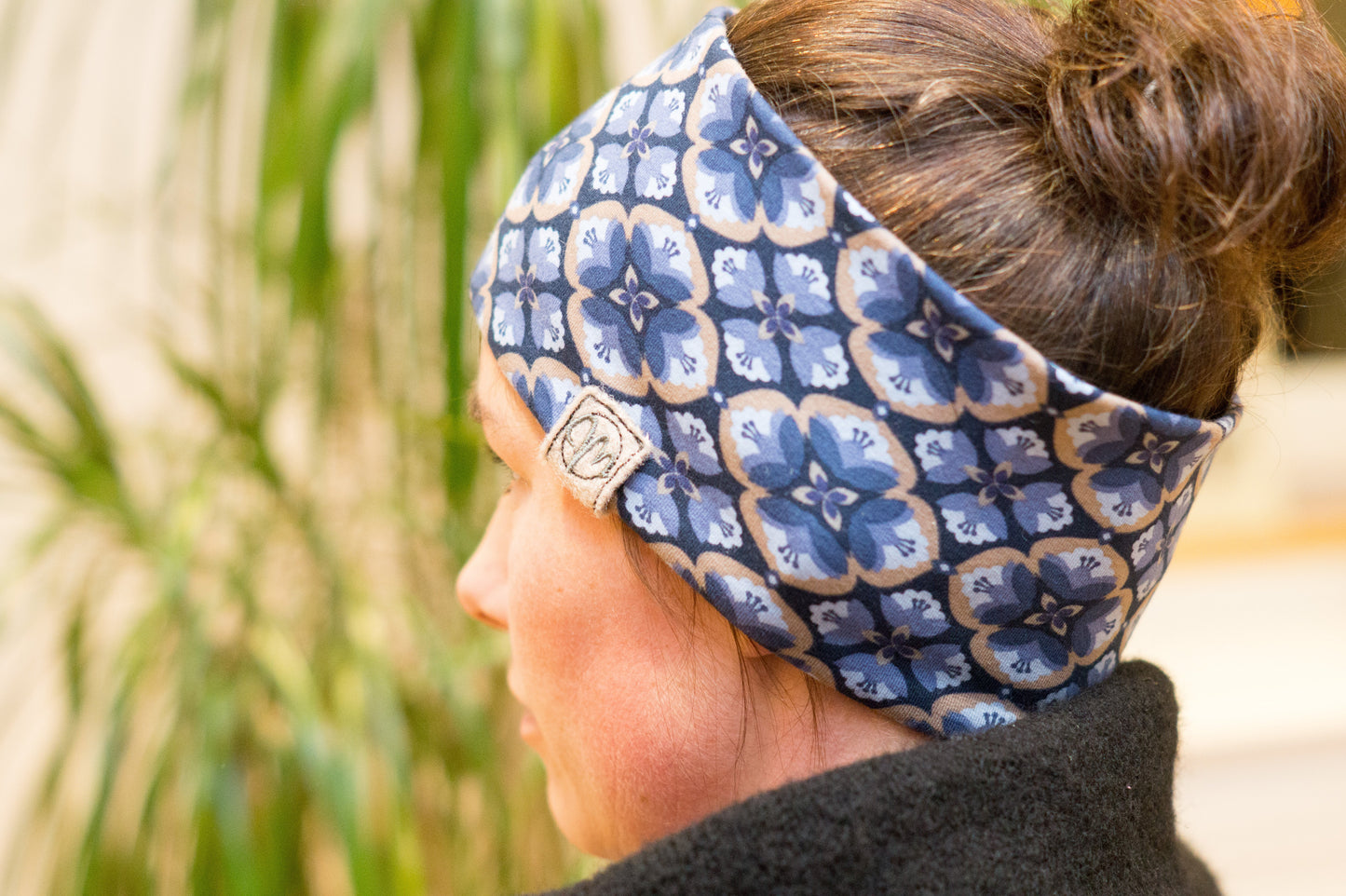 Stirnband Blumen orientalisch blau Retro Damen Feinripp
