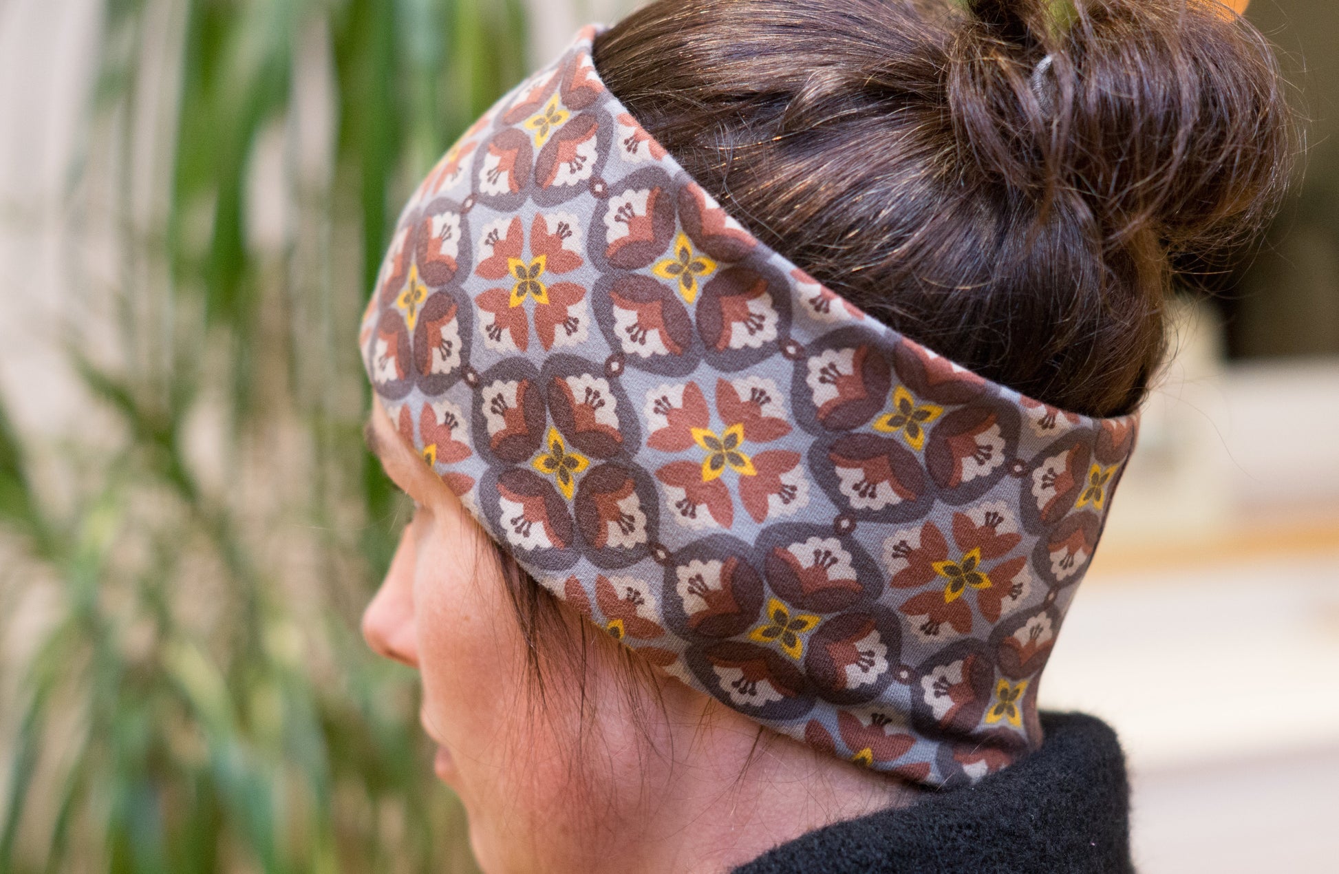 Stirnband Blumen orientalisch braun Retro Damen Feinripp